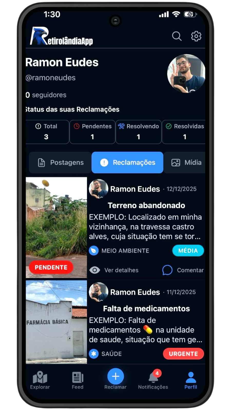 App Retirolândia - Perfil