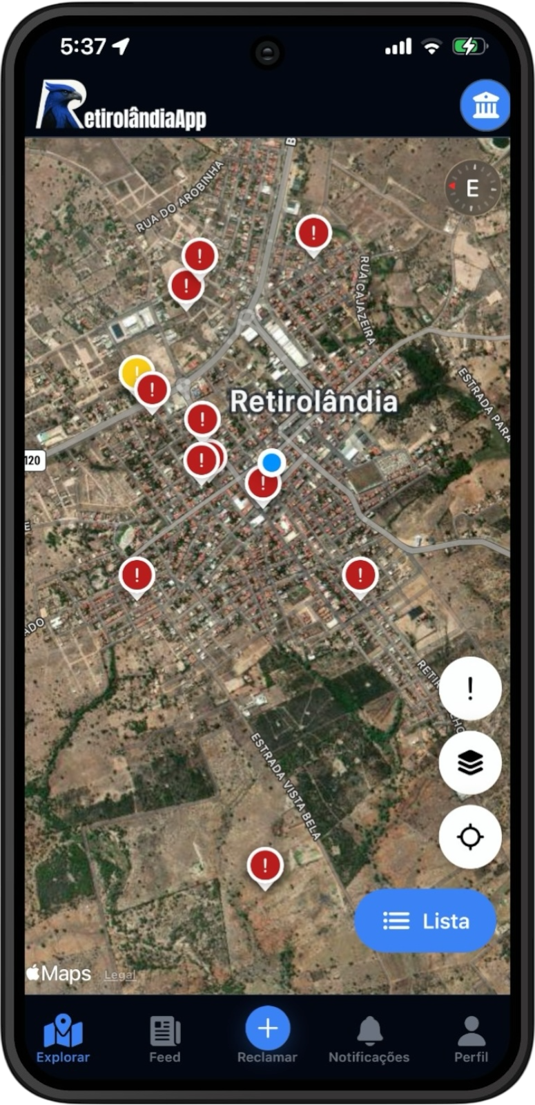 RetiroApp - Mapa com reclamações