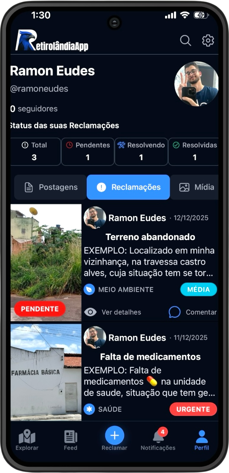 App Retirolândia - Perfil